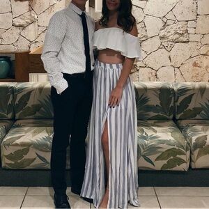 Showpo Blue Striped Maxi Skirt